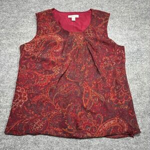 Coldwater Creek Women‎ Sz.PL Burgundy Paisley Print Sleeveless Pleated Blouse